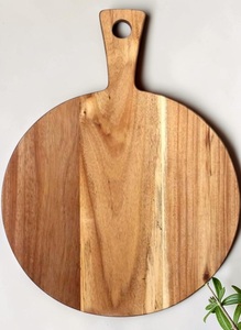 Planche à découper ronde en bois avec poignée, finition naturelle, bloc de découpe pour la cuisine - Product Image 4