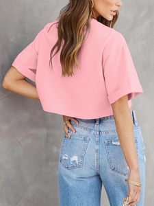 Top Corto Rosa con Manga Corta, Ecológico, Transpirable, Sin Costuras, para Mujer, Material de Algodón y Poliéster que Absorbe la Humedad - Product Image 2