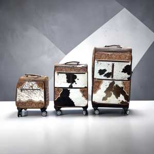 Nouvel arrivage : Ensemble de bagages en cuir de vachette Western 3 pièces – Valises à roulettes en cuir repoussé pour le voyage - Product Image 1