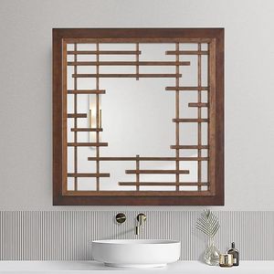 Wooden Decorative <b>Mirror</b> Geometric Framed <b>Wall</b> <b>Mirror</b> Rustic Decorative Hanging <b>Mirror</b> <b>for</b> Living Room Entryway - Product Image 4