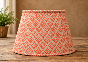 Premium Linen Lampshade | Orange <b>Botanical</b> Block <b>Print</b> Linen Fabric Lampshade | Decorative Drum Shade for Table, Floor - Product Image 4