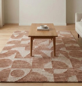 Alfombra de Lana Tejida a Mano de Color Marrón Cobre, Antideslizante, con Patrón Abstracto para Interiores Modernos, de Alta Demanda - Product Image 1