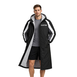 High Quality OEM Men's Long Swim Parka Black Waterproof Windproof Thermal <b>Lined</b> Hooded <b>Coat</b> Swimmers Training Outdoor Use - Product Image 2