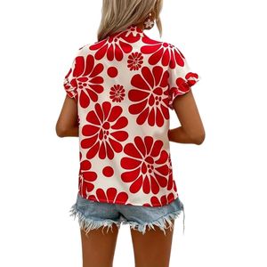 Women Stylish Western <b>Shirt</b> Type top <b>Half</b> Sleeve Fabric Rayon Collar Neck Floral Print <b>Button</b> Front Blouse Casual Regular fit - Product Image 3