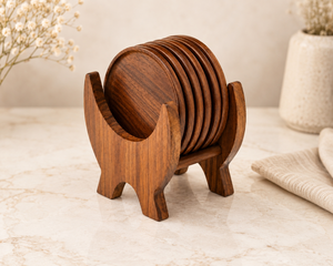 Wooden Coaster Holder Set Round Minimalist Design Durable Tabletop Home <b>Decor</b> for Living Room Indoor Use - Product Image 2
