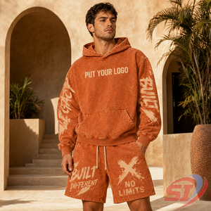 High Quality <b>Men</b> Acid Wash Streetwear <b>Set</b> <b>Hoodie</b> <b>and</b> <b>Shorts</b> 100% Cotton Custom Logo OEM ODM Supplier - Product Image 3
