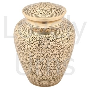 Urna Funeraria de Metal con Hojas Doradas para Cenizas Humanas, Grabado a Mano con Patrón de Hojas, Fabricación OEM ODM - Product Image 3