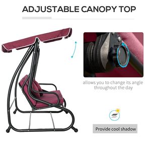Panca a dondolo rossa a 3 posti con cuscino impermeabile, comoda altalena da esterno con tettuccio per patio o parco - Product Image 5