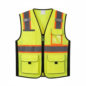 Chaleco de Seguridad de Malla de Poliéster de Alta Visibilidad, Transpirable, Antiarrugas, con Múltiples Bolsillos y Tiras Reflectantes para Hombre - Product Image 1