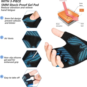 Gants de cyclisme mi-doigts antidérapants noirs et bleus avec design aile, en polyester, fermeture auto-agrippante, unisexe, pour l'extérieur, usage estival - Product Image 5