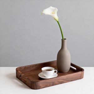 Bandeja de Servir de Madera de Nogal de Lujo, Bandeja Decorativa de Madera para Té, Café y Desayuno con Asas para el Hogar, Hotel o Restaurante - Product Image 1
