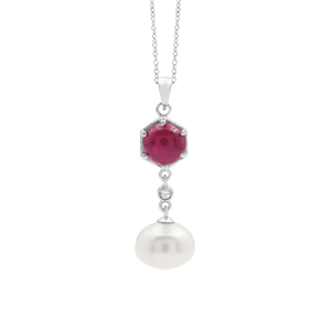 Wholesale Price Solid 925 Sterling <b>Silver</b> Natural Hexagon Ruby & Pearl Gemstone <b>Ring</b> Earrings And Pendant Necklace Fine Jewelry - Product Image 2