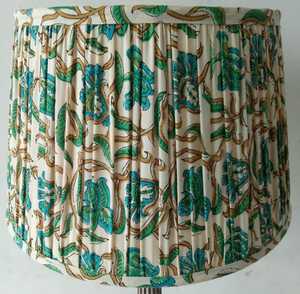 Traditional Pleated Cylinder <b>Lamp</b> <b>Shade</b> in Ikat Fabric with Green <b>Blue</b> Floral Design for Desk <b>Lamp</b> with e27 fittings for <b>lamp</b> - Product Image 1