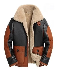 <b>Mens</b> B3 <b>Shearling</b> Black and Brown Leather <b>Jacket</b> - Product Image 1