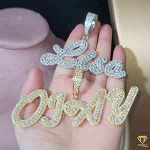 Silver Plated Moissanite Diamond Personalized <b>Name</b> Pendant <b>Necklace</b> Hip Hop Cuban Link Jewelryv - Product Image 4