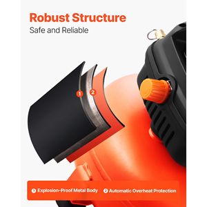 Compressore d'Aria Portatile da 3 Galloni 1/3HP Senza Olio con Pressione Massima di Lavoro di 100PSI e 0.54CFM a 90PSI - Product Image 6