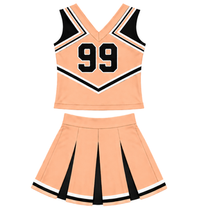 Ensemble d'uniformes de cheerleading personnalisés par le fabricant, couleur pêche, avec haut court sans manches à col en V et jupe plissée, vêtements de performance pour équipe - Product Image 2
