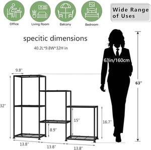 Support de plantes en fer à plusieurs niveaux, fabriqué par un fabricant OEM, avec une disposition spacieuse, adapté à l'organisation efficace des plantes dans les petits espaces. - Product Image 2