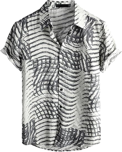 Camisa Hawaiana de Manga Corta para Hombre, Diseño Floral Cuadrado, Estilo Casual y Moderno para la Playa - Product Image 3