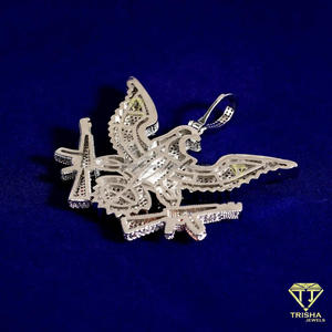 Statement Bird Pendant Necklace with Fully Iced Moissanite Diamonds and 925 Sterling Silver - Product Image 4