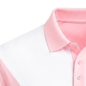 เสื้อโปโลสีขาวชมพู แขนสั้น คอปก สีตัดกัน สไตล์ลำลอง ชุดยูนิฟอร์ม เสื้อกีฬาสั่งทำได้ สำหรับผู้ชายและผู้หญิง - Product Image 3