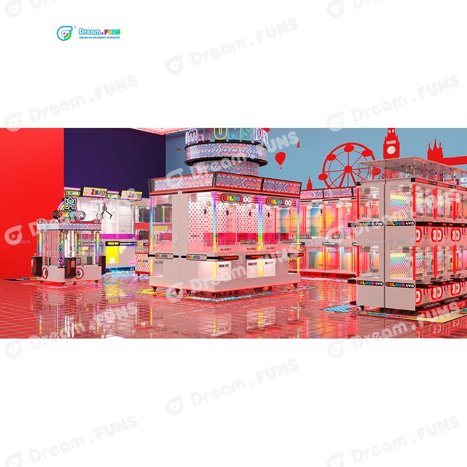 DreamFuns Coin Operated Crane Machine with LED Atmosphere Lighting for Mall Arcade Plush Prize Game Store