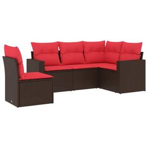 Juego de sofás de patio de ratán sintético marrón de 5 piezas con cojines, muebles duraderos para exteriores - Product Image 2