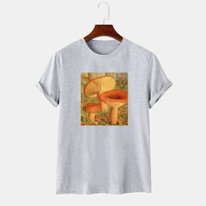 เสื้อยืดแขนสั้นสีดำสำหรับผู้ชาย พิมพ์ลายรูปเห็ด คอกลม ทรงปกติ สไตล์ลำลอง ผ้าคอตตอนเจอร์ซีย์ - Product Image 4