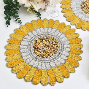 Handmade Beaded Sunflower Placemat Luxury Table Decor <b>Mat</b> Decorative Dining Table Setting Custom Bead Embroidery Charger <b>Plate</b> - Product Image 3