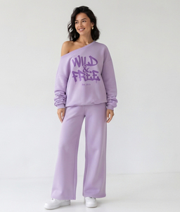 Conjunto Deportivo de Mujer, de un Solo Hombro, Grueso, Sólido, Informal, 100% Algodón, Manga Larga, Pierna Ancha, Cintura Elástica, Ropa de Calle para Invierno - Product Image 3