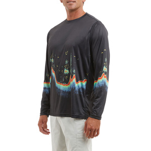 Custom Sublimation Men's Long Sleeve Fishing Shirt With Sonar Print UPF 50 Quick Dry Polyester <b>Top</b> - Product Image 3