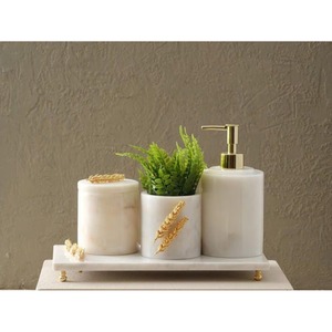 Reliable Marble Bathroom Set 3-Piece Round Minimalist Soap Dispenser <b>Toothbrush</b> <b>Holder</b> Tray Easy To Clean - Product Image 4