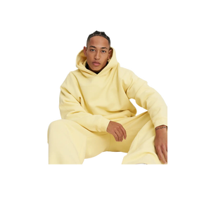 Sweat-shirt à capuche oversize pour homme, couleur unie, en molleton, pull décontracté pour l'automne, jaune, coupe classique, en coton tricoté - Product Image 4