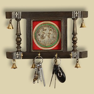 Porta Llaves de Latón y Madera de Teca Reciclada al por Mayor |   Organizador de pared indio hecho a mano - Product Image 1