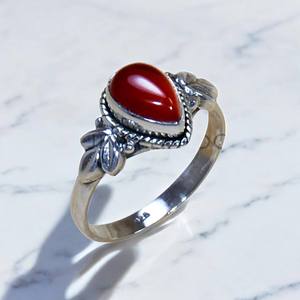 Bagues élégantes en argent sterling 925 avec pierre précieuse véritable cornaline sertie clos et coupe perle, style vintage rétro, pour la vente en gros et les occasions festives - Product Image 1