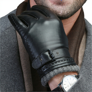 Gants d'hiver pour hommes en cuir de mouton avec doublure polaire, compatibles écran tactile, pour le sport, les activités de plein air et le ski, style uni et abordable - Product Image 2
