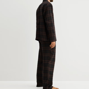 Chemise et pantalon de pyjama en flanelle, pyjamas en coton biologique durables, vêtements de nuit écologiques pour hommes, ensemble de détente en tricot - Product Image 2