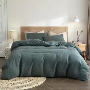 Ensemble de housse de couette 100% lin uni avec 2 taies d'oreiller, boutons en noix de coco, doux et confortable - Product Image 4