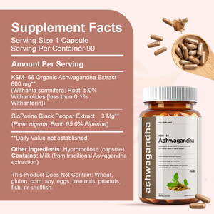 Cápsulas Naturales de Ashwagandha KSM-66 de 600 mg con Pimienta Negra y Balsamo de Limón, Suplemento Herbal Personalizado con Etiqueta Privada para Adultos - Product Image 3