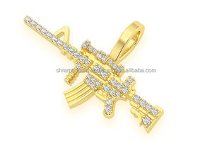 Collier tendance Hip Hop en or rose massif 10K avec breloque personnalisée, serti de pierres naturelles étincelantes, style M16 Gun, bijou unisexe, cadeau - Product Image 4