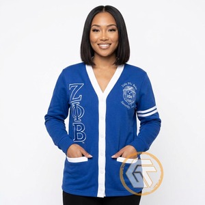 เสื้อกันหนาวไหมพรมผู้หญิง Zeta Phi Beta แบบสั่งทำ ราคาถูก ขายดี แห้งเร็ว หนานุ่ม สวมใส่สบาย คอวีติดกระดุม สีตัดกัน - Product Image 4
