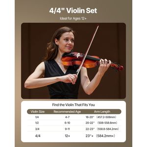 Violino 4/4 per Adulti Principianti Set Completo con Custodia Rigida, Resina, Arco in Legno, Supporto per Spalla e Corde Extra - Product Image 4