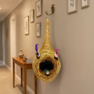 Nid d'oiseau suspendu artisanal en fibre de coco – Décoration écologique en fibre naturelle pour la maison et les cadeaux - Product Image 3