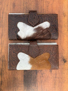 Nuevo bolso de mano de cuero tallado de piel de pelo hecho a mano occidental para mujer, gran oferta, funda de teléfono con estilo marrón en relieve, billetera espaciosa - Product Image 2