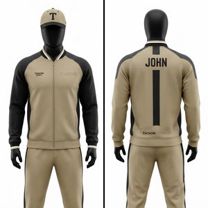 Premium 300g Polyester Interlock Softball Tracksuit Beige Black Contrast Panel Custom Sublimation Embroidery <b>Windproof</b> - Product Image 1