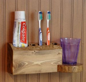 Support mural rustique en bois de haute qualité pour 2 brosses à dents et 2 tubes – Produit de salle de bain - Product Image 4