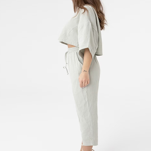 Conjunto de 2 Piezas de Spandex para Mujer, Top Corto con Bolsillo y Pantalones Cortos Ajustados, Color Sólido, Casual, Transpirable, con Cordón Ajustable, para Primavera/Verano - Product Image 1