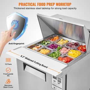Frigorifero Commerciale in Acciaio Inossidabile da 28 Pollici, 7.4 Cu. Ft. Tavolo per Preparazione Insalate da 12 Posti, Stazione di Preparazione Alimenti, Attrezzatura da Cucina - Product Image 3
