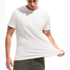 เสื้อยืดคอกลมแขนสั้นสีขาวสำหรับผู้ชาย ผ้าฝ้ายเจอร์ซีย์ 100% ทรงปกติ สวมใส่สบาย สีพื้น ระบายอากาศได้ดี ดีไซน์แบบถัก - Product Image 1
