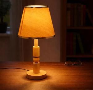 Wooden <b>Table</b> <b>Lamp</b> With Empire Shade Beige Wood <b>Base</b> Scandinavian Design Light Source Warm White - Product Image 1